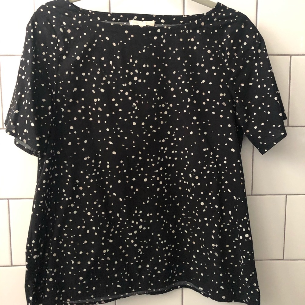 Black Eileen Fisher cotton top w/ dots, sz XS